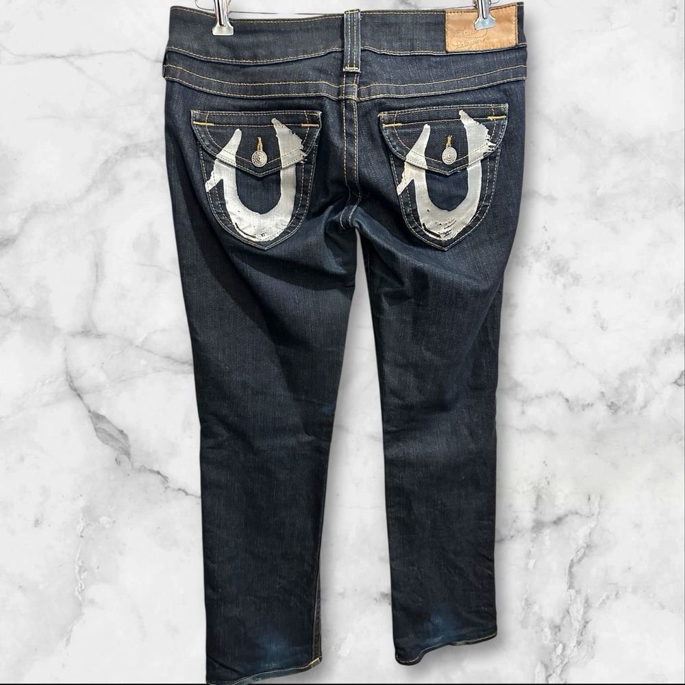 True Religion Women's Billy Straight Leg Flap Pockets Dark Wash Jeans 30 34X32 - Picture 2 of 7